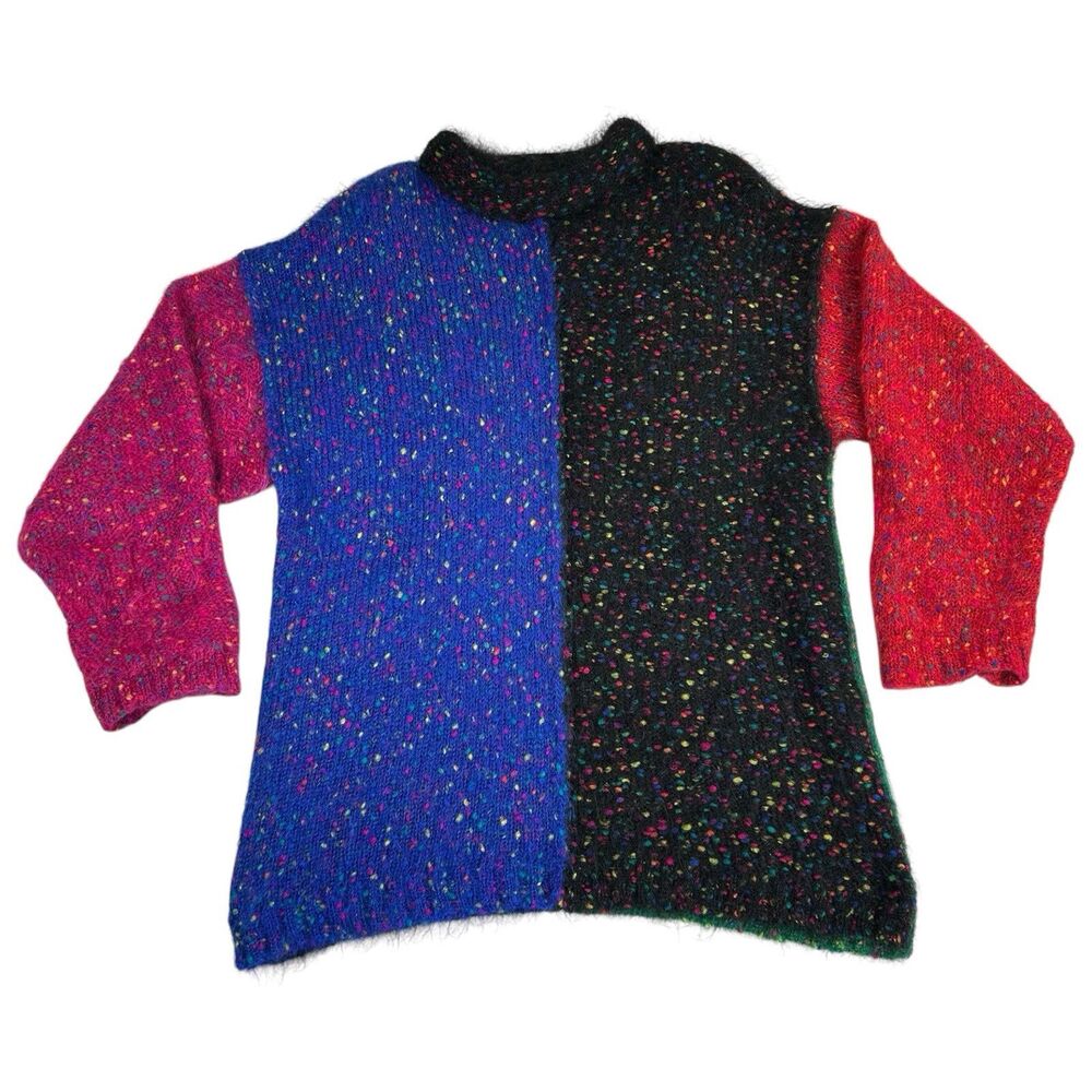 Vintage Carole Little Colorblock Mohair Blend Sweater Knit Women's Size Medium M